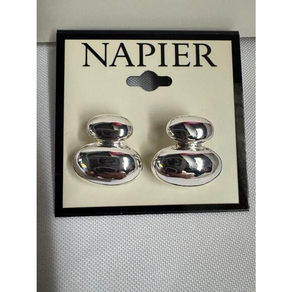 Napier Silver Toned Pebble Double Stud Earrings NWT - Picture 6 of 7